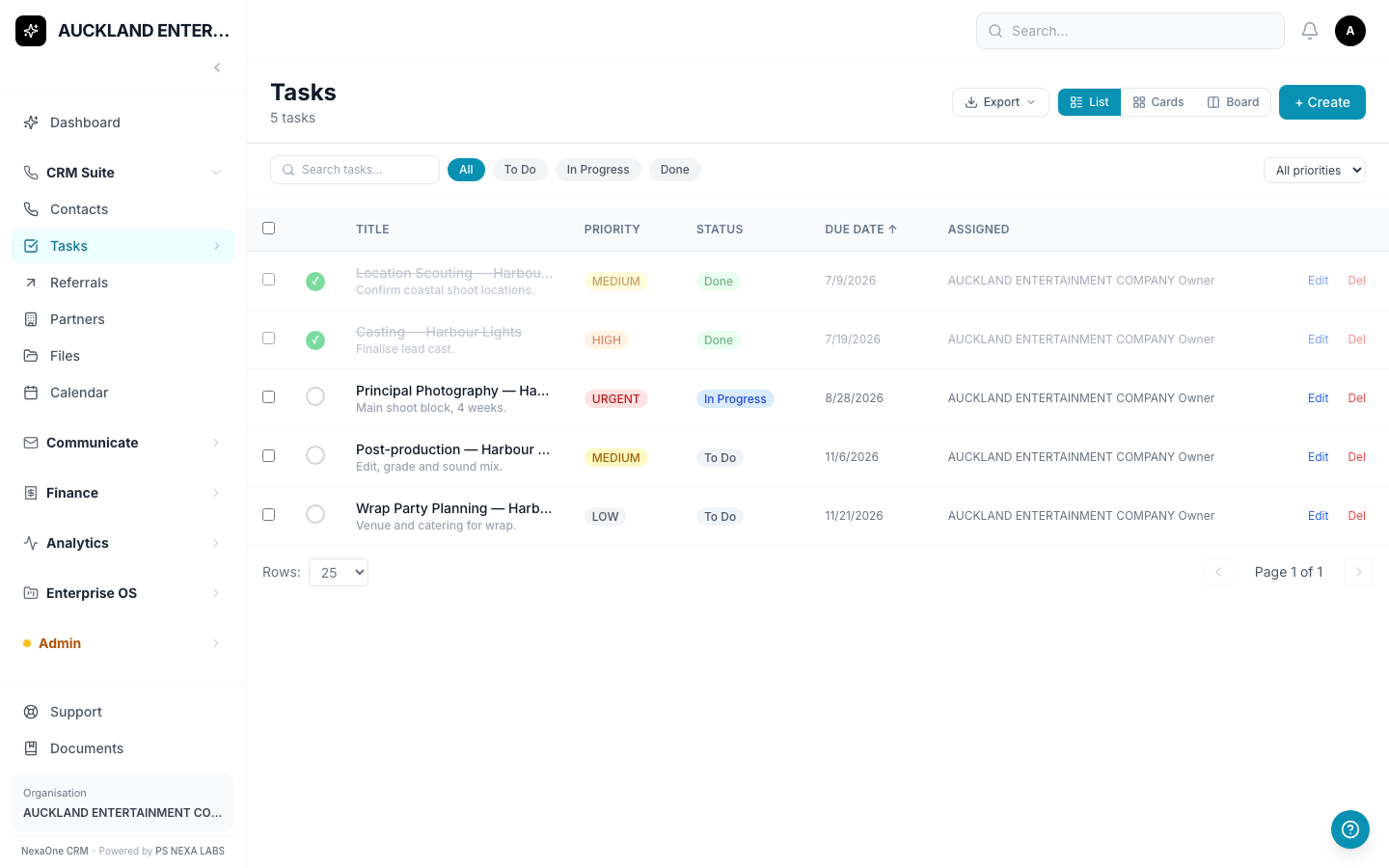The Tasks list